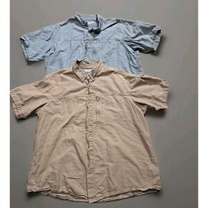 2 BassPro Hobbs Creek Size 2XL Vented Fishing Shirt Short Sleeve Sage Green Tan